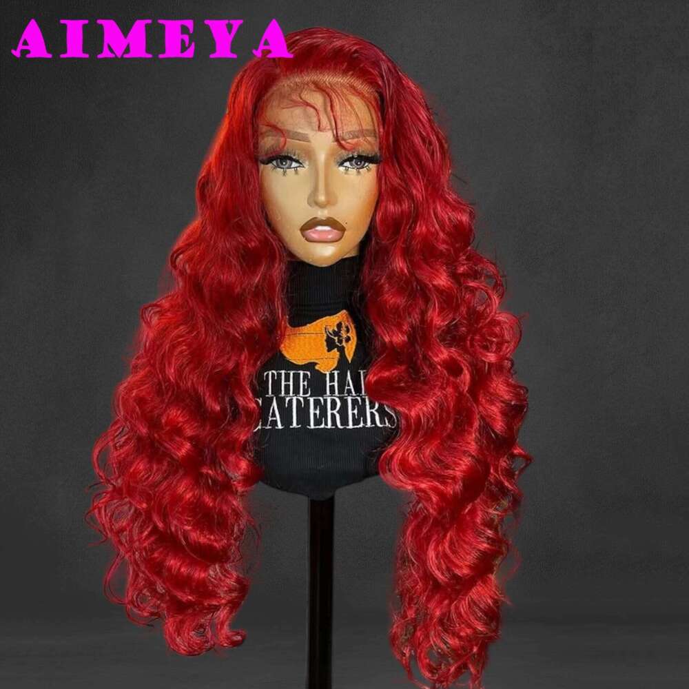 Hot Red Deep Wave Front with Baby Hair 13x4 Glueless Light Grey Synthetic Lace for Women Daily Use Cosplay Wig