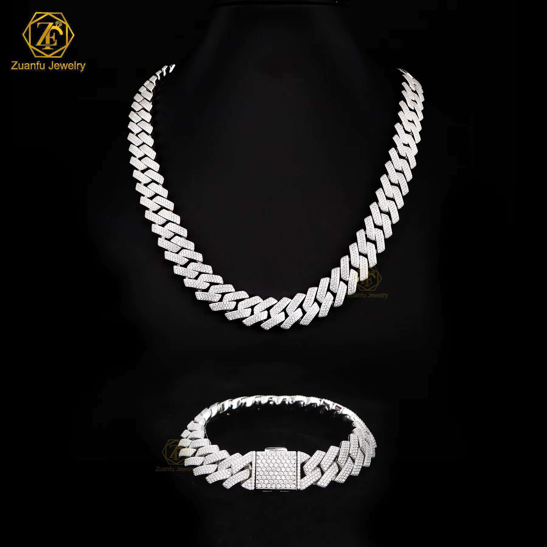 Ready-to-Ship 925 Sterling Silver Moissanite Diamond High Quality 8mm 10mm 12mm Cuban Chain Iced Out Cuban Link Necklace
