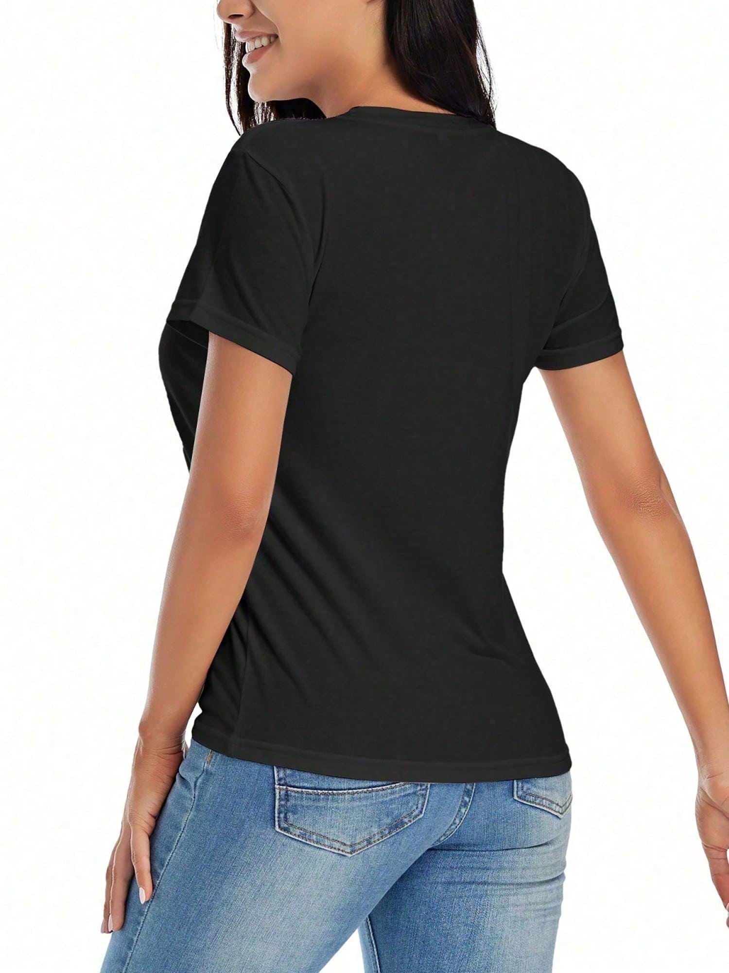 Women's Printed T-Shirt, 100% Cotton, 220g, Short-Sleeved T-Shirt, Round Neck Casual Outdoor Short-Sleeved T-Shirt, Daily Four Seasons Wear, Holi