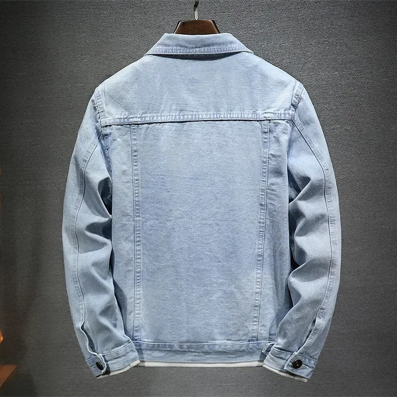Autumn Denim Jacket Men Turn Down Collar Coat for Retro Hip Hop Style with Multi Pockets Casual Streetwear 250614