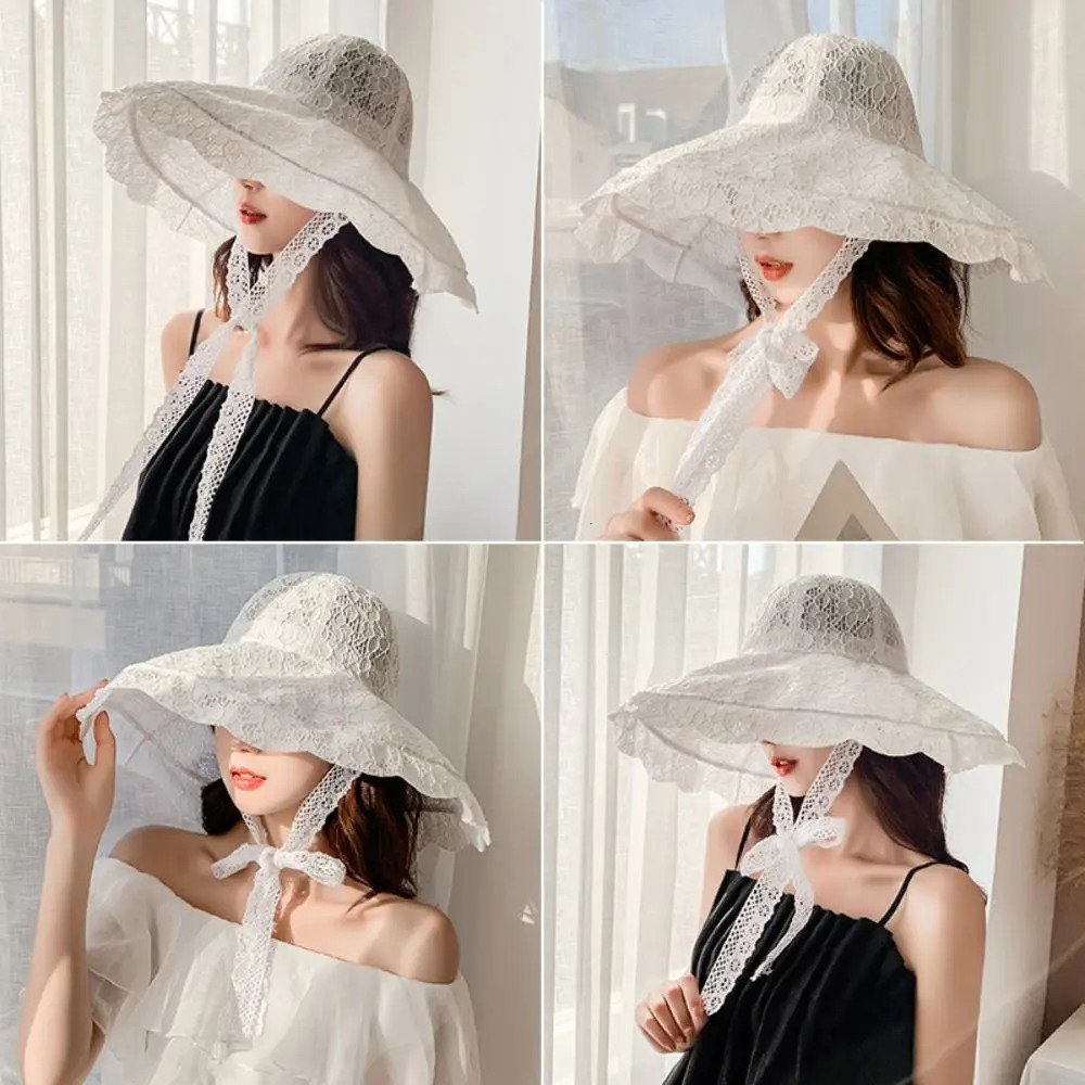Lace Lace-up Bucket Hat Women Lightweight Windbreak Rope Sunshade Basin Hat Sun Cap Beach Hat 250610