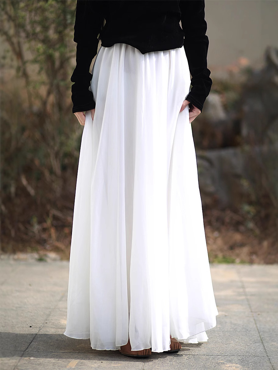 X120 New Summer Cool Wind Ultra-Large Swing Skirt Literary Style Three-Layer Chiffon Ultra-Long Tall Skirt