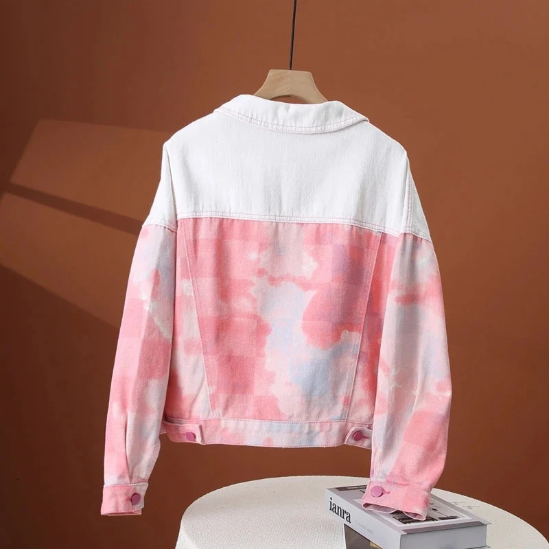 Women Denim Jacket Spring Autumn Korean Loose Short Long-Sleeved Color block Cowboy Windbreaker Female Outerwear 250609