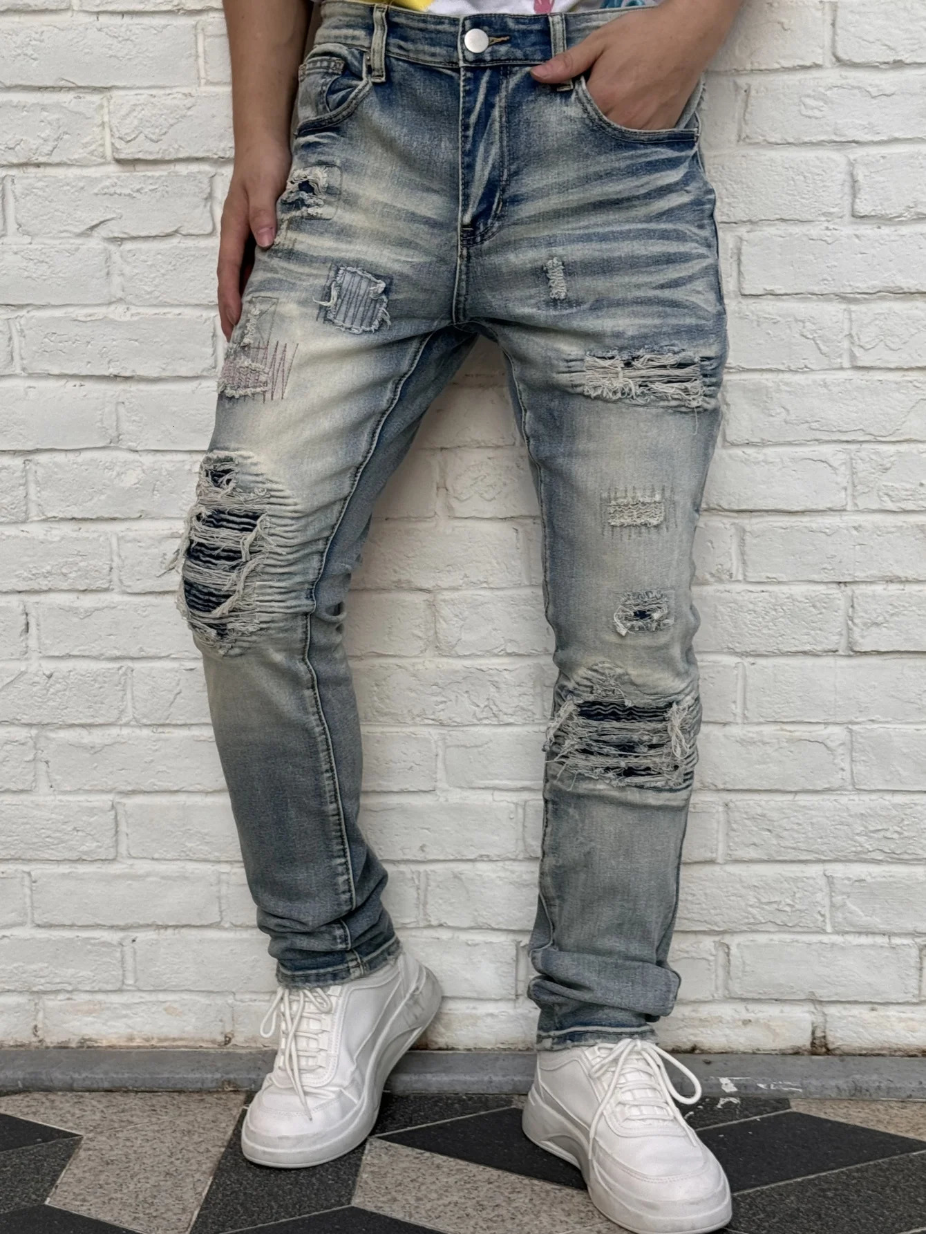 Mens Denim Jeans Plaid Series Street Fashion Hip Hop Rap Style Formal Pants Suitable for Outdoor Parties Versatile 250614