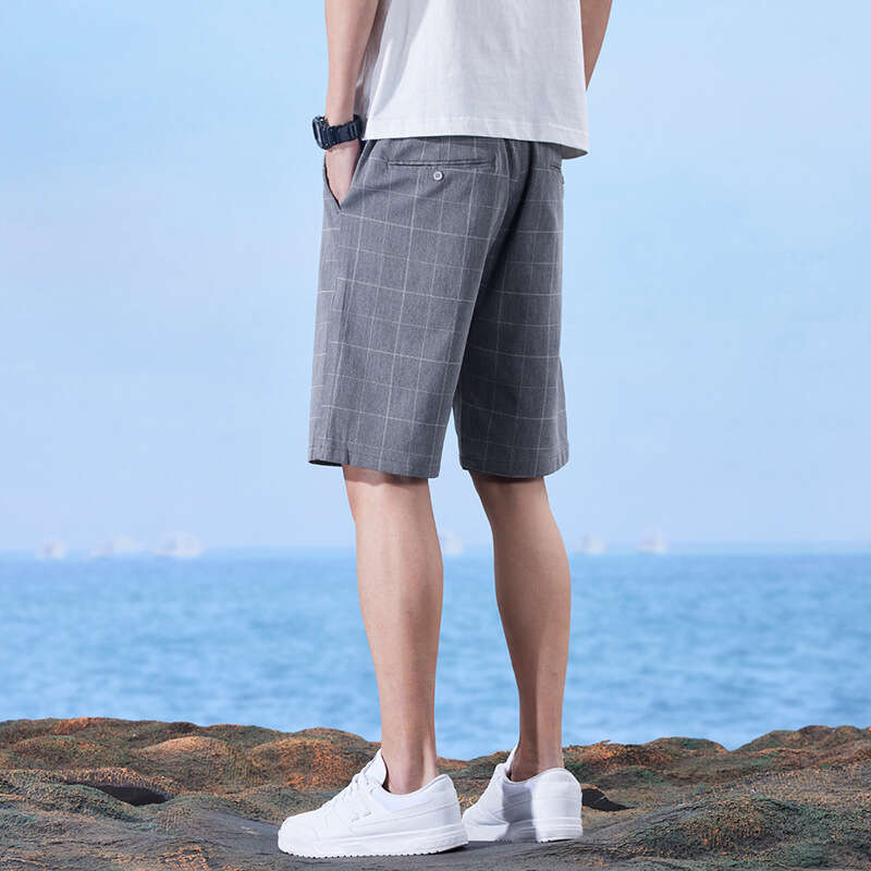 506 Men's Five-Point Thin Style Plaid Elastic Pants 2025 Summer New Straight Shorts Men