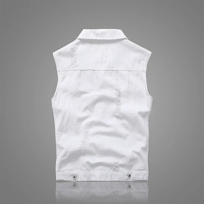 Summer Mens Ripped Denim Vest Male Tank Top Washed Jeans Waistcoat Man Retro Cowboy Hip Hop White Sleeveless Jacket 250614CJ