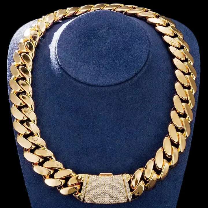 All Size 8mm 10mm 18mm Cuban Link Chain Plain 925 Silver Moissanite Clasp 18K Gold Plated Miami Cuban Link