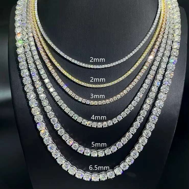 Luxury 925 Sterling Silver Moissanite Diamond Tennis Chain Attractive Design Custom Size Fashionable Necklaces Direct Order