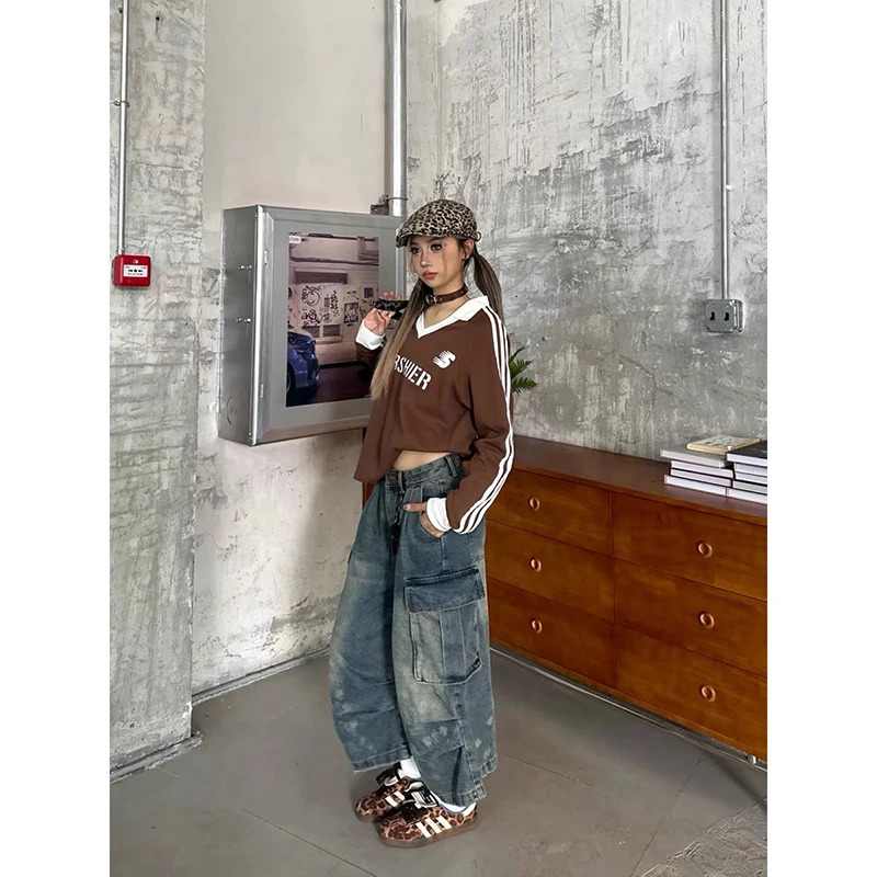 ZHIZOU Womens Summer Vintage High Waist Blue Retro Washed Denim Shorts Fashion Casual Loose Fit Y2K Streetwear Mid Long Short 250609