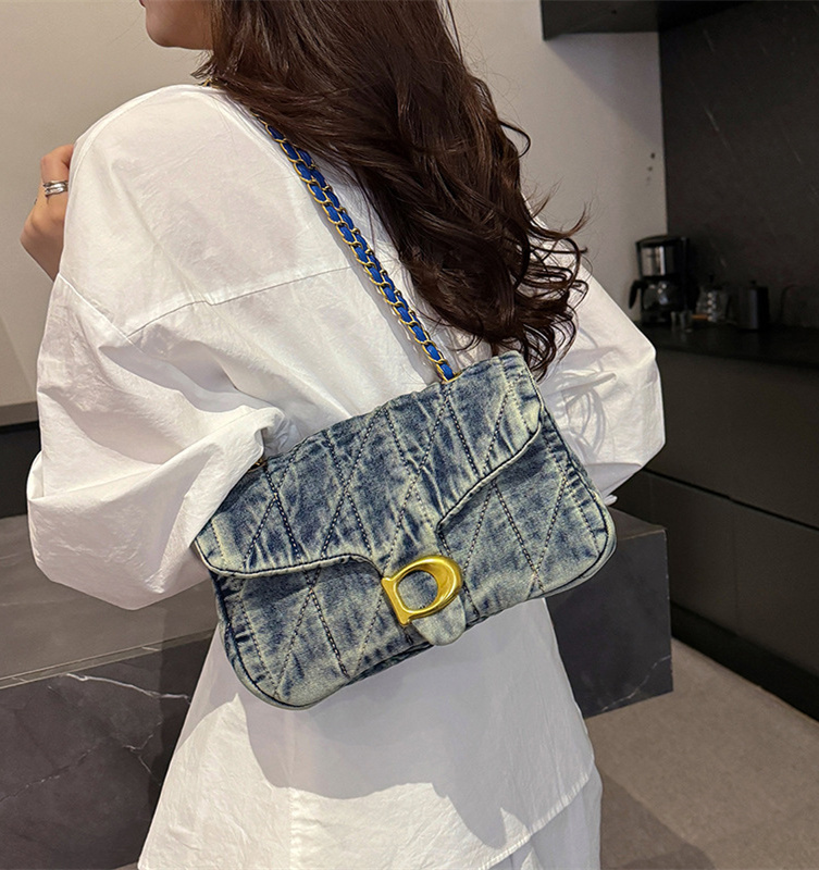 Free shipping designer premium denim armpit bag for women 2025 new style women's bag temperament versatile chain bag fashion shoulder crossbody b
