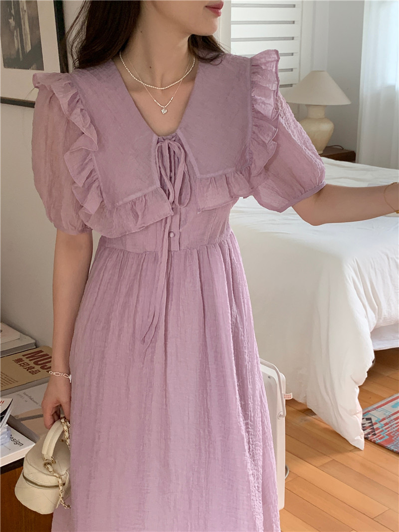 HL223 New high-grade ruffled fairy skirt French V-neck waist slim long skirt