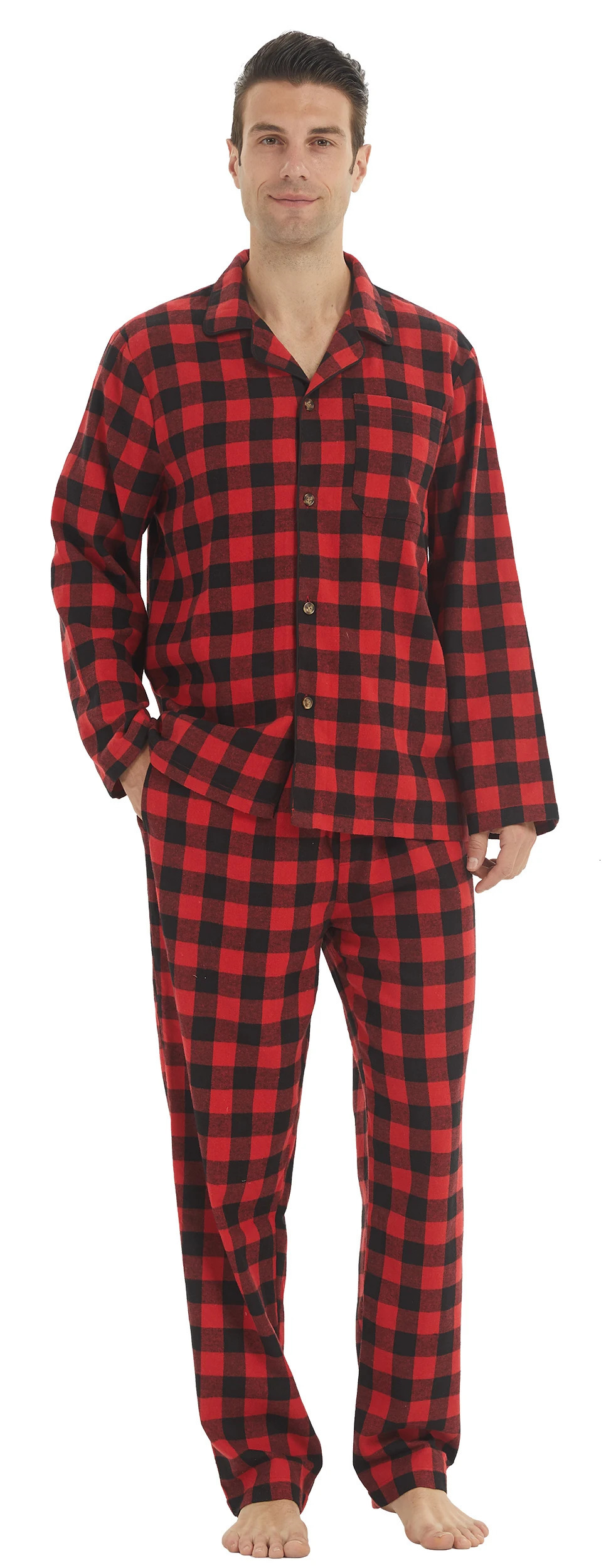 Mens Flannel Pajama Sets Cotton Plaid Pajamas for Men Pjs Set Soft Lounge Sleepwear Pj Pants with Pockets Shirts 250611