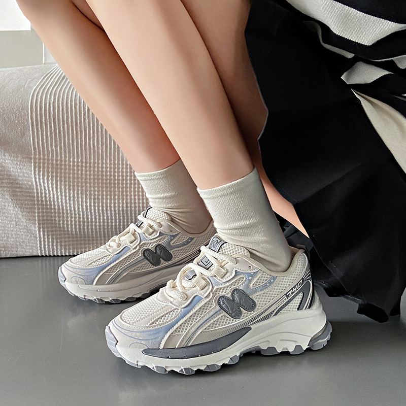 2025 Spring and Autumn Arrival Color - Blocked Laced Casual Shoes Breathable Running Shoes Versatile Athletic Dad Shoes for Women