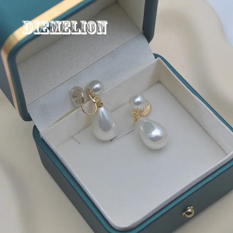Classic High Quality Big Long Water Drop Shell Pearl Clip on Earrings Without Piercing for Women Wedding Party Ear Clips Gift 250610