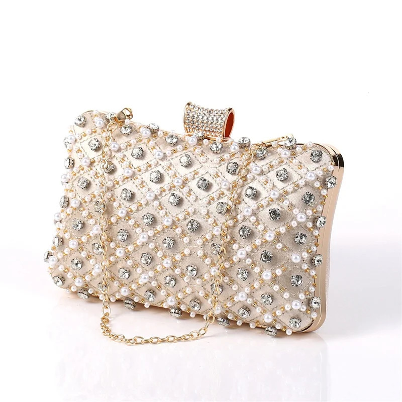 Gorgeous Crystal Pearl Beading Clutch Purse Womens Luxury Evening Bags Black Champagne American Fashion Wedding Party Handbag 250614