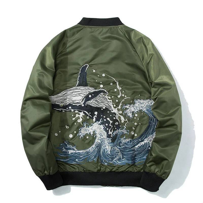 Whale Embroidered Bomber Jacket Men Spring Cotton Padded Ma1 Thick Coat Oversize Baseball Male Coats Winter Japanese Sukan Y1