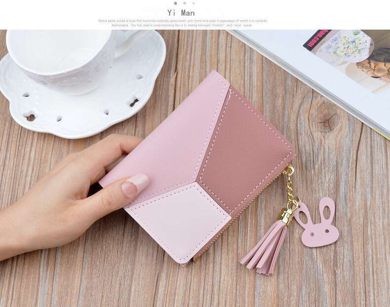 Hot Selling High-End Wallet for Women, Short Style, Fashionable Ladies' Patchwork Three-Color Student Card Holder Coin Purse