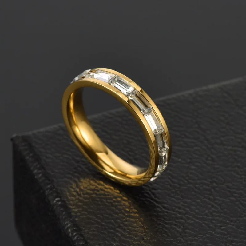 Trendy High Quality Fine Waterproof Stainless Steel Zircon Jewelry Gold Plated Accessories Engament Ring Gift For Girlfriend 250610