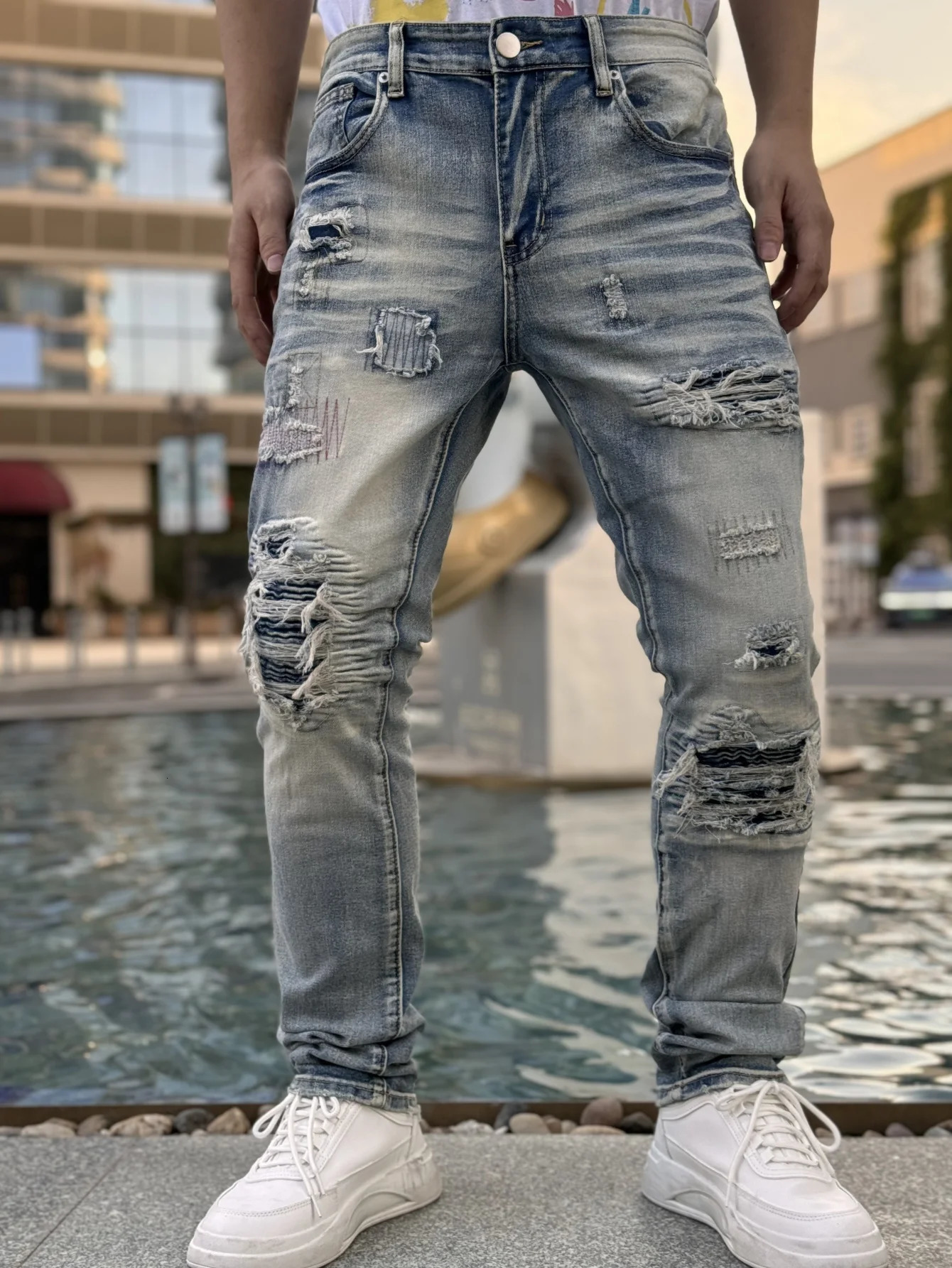 Mens Denim Jeans Plaid Series Street Fashion Hip Hop Rap Style Formal Pants Suitable for Outdoor Parties Versatile 250614