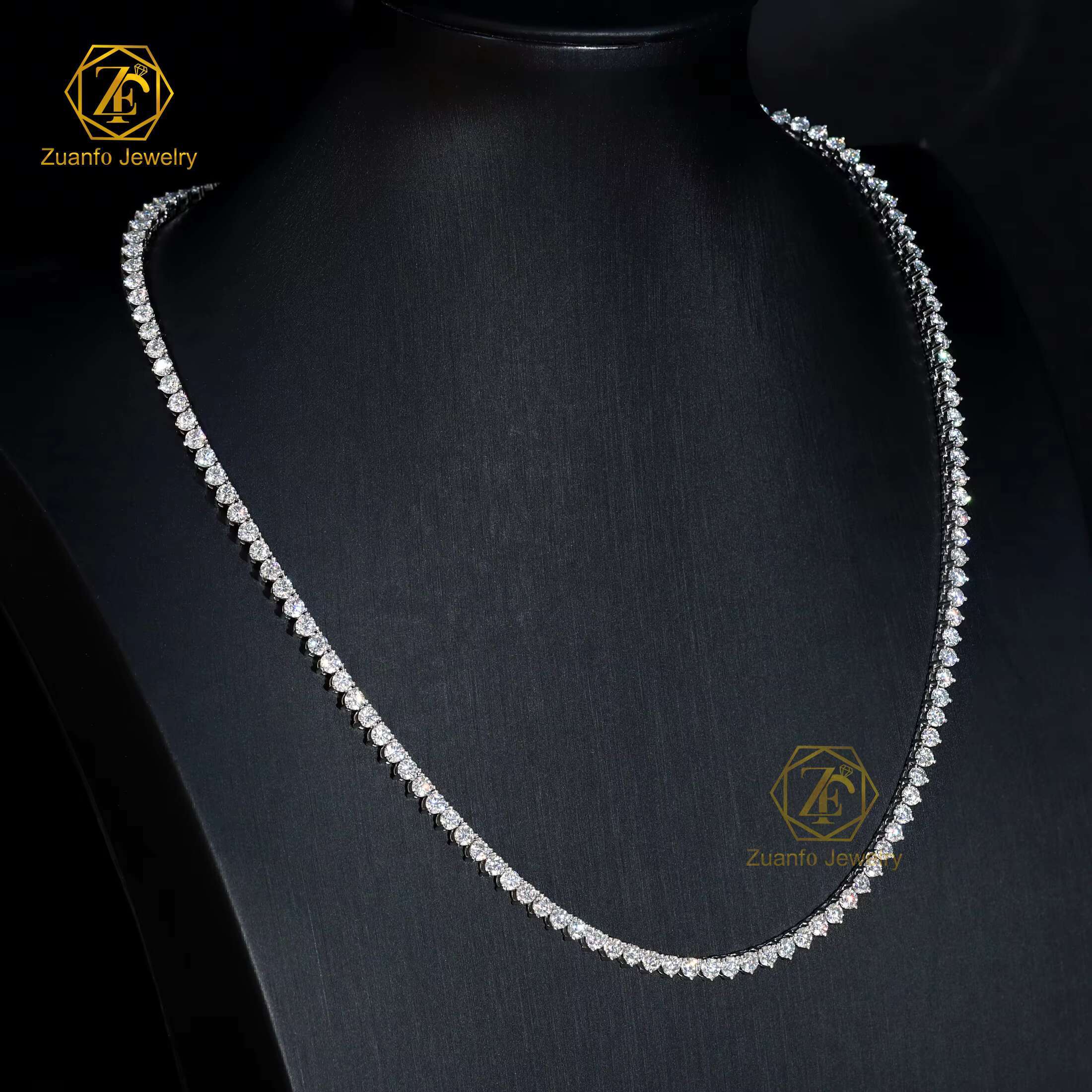 Pass Diamond Test 3 Prongs Design Moissanite Tennis Chain for Men Women 925 Silver Hiphop Jewelry Tennis Link Chain Necklace