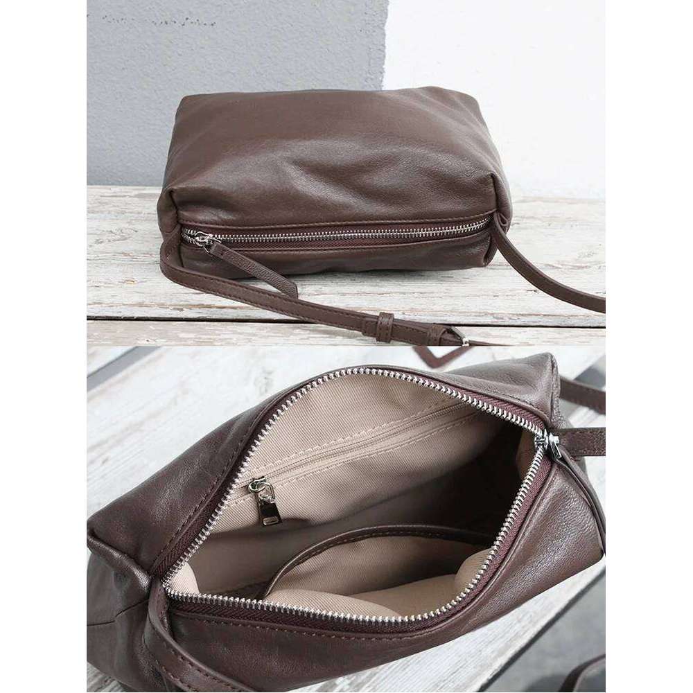 Women Soft Leather Crossbody Shoulder Vegetable Tanned Sheepskin Small Square Bag Simple Solid Color Lightweight Daily Purse