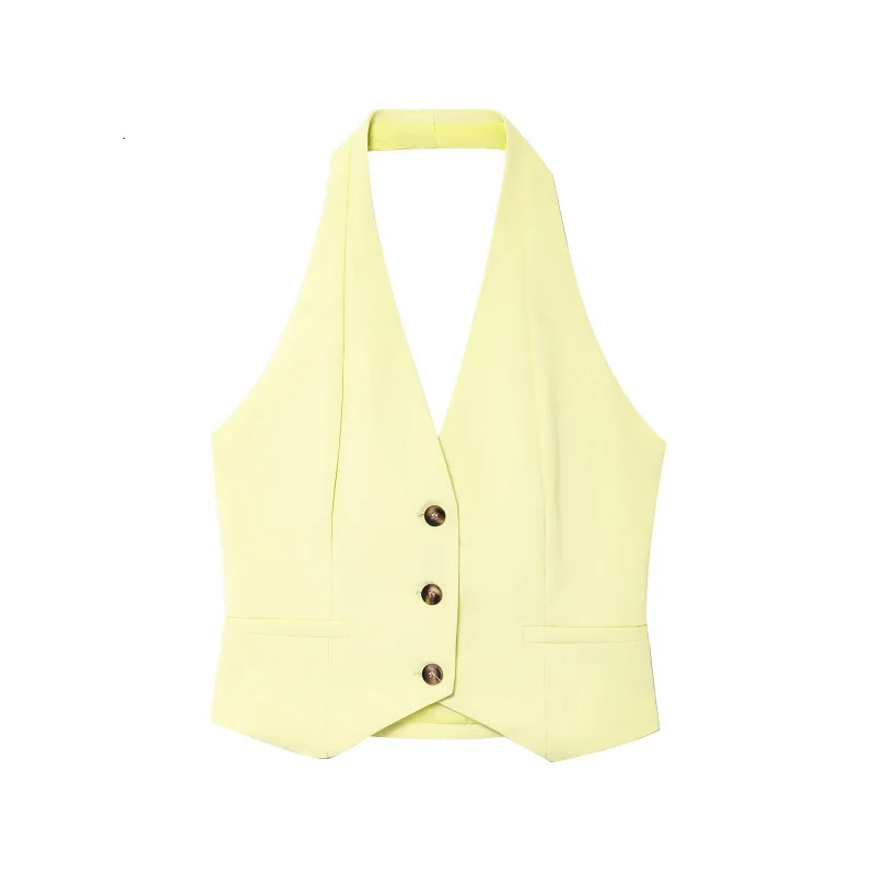 TRAF Yellow Elegant Pants Set 2025 Womens Spring Tank Halter Tops Wide Leg Fashion Casual 2 Pieces Trousers Outfit 250614
