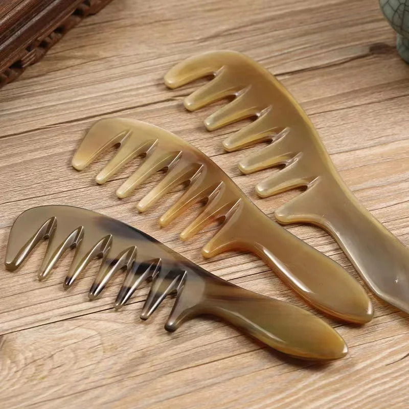 Natural Horn Massage Comb Head Scalp Meridian Massage Wide Tooth Anti-static Hair Comb for Women Men 250612