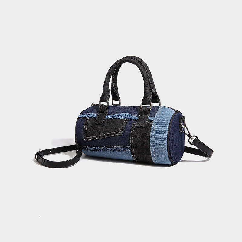 Design handbag Crossbody bag Patchwork Denim Bowling Summer New Versatile Boston Pillow Bag