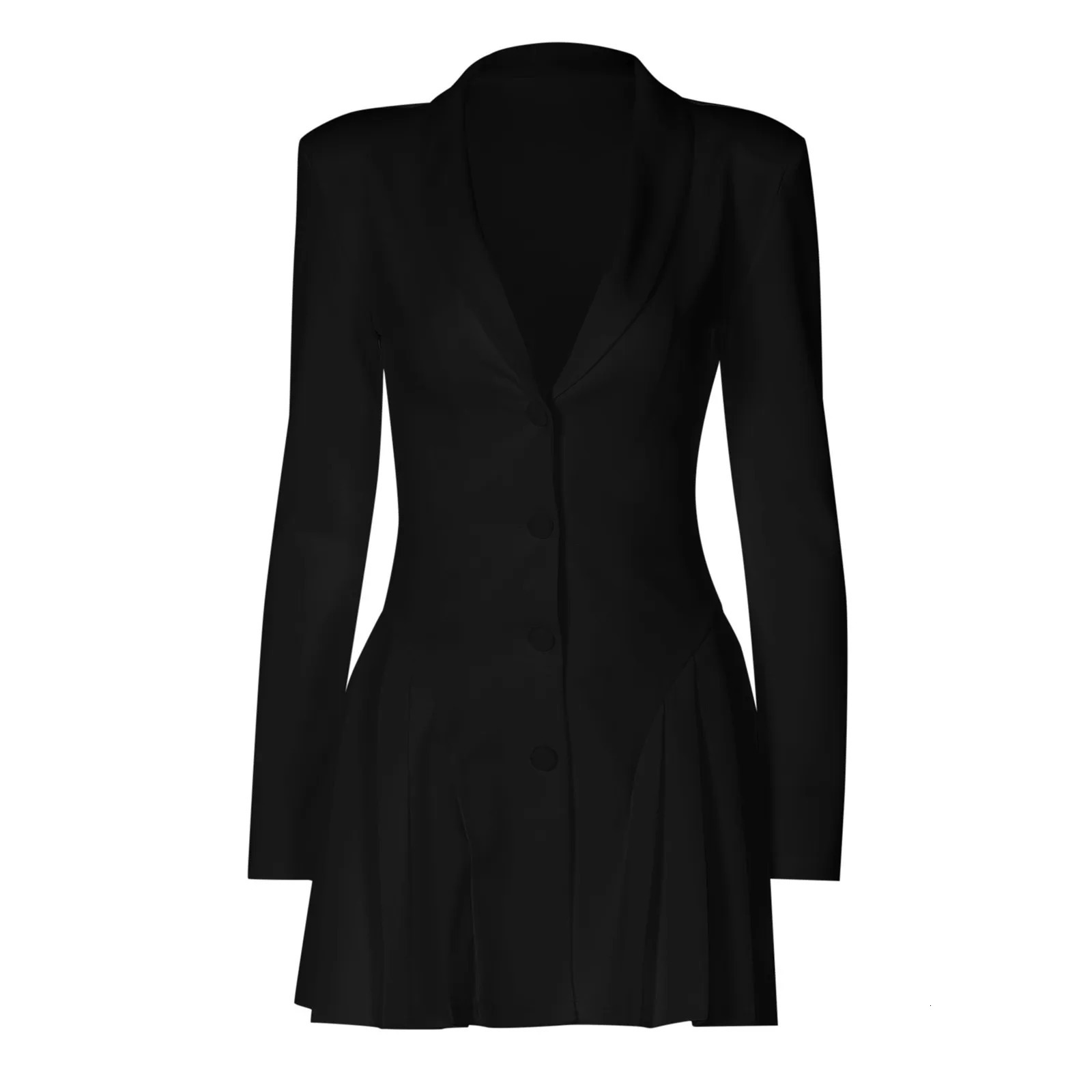 Womens Suit Dress Ladies Solid Color Sexy Button Deep V suit Collar Cardigan Mature Woman Style Short Ruffle Edge Dress 250614