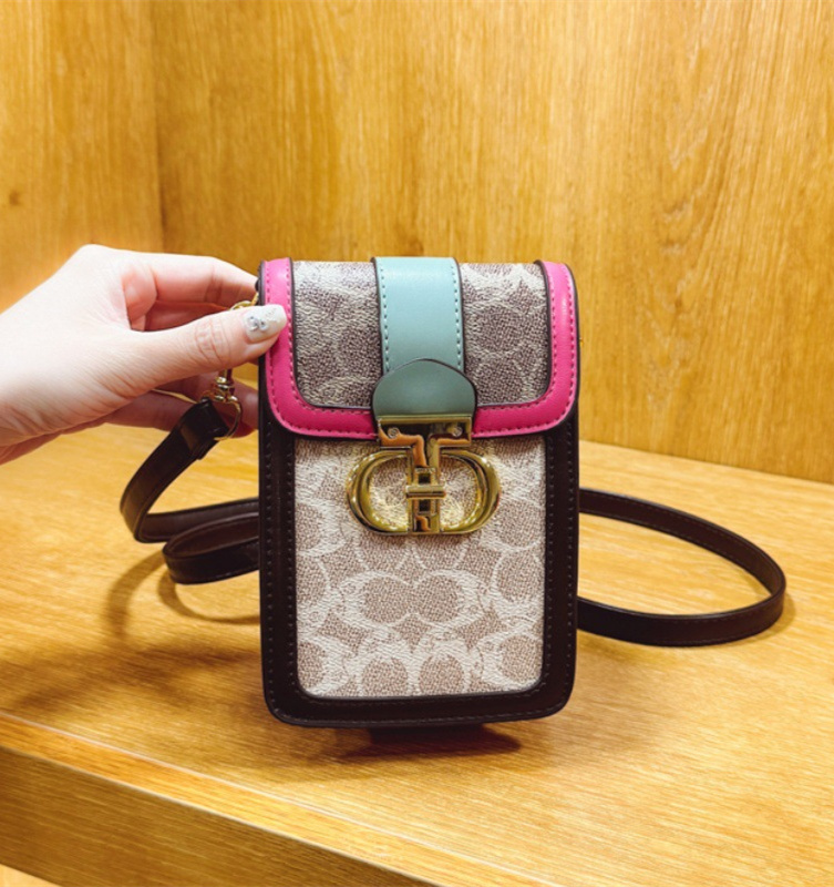 Free shipping designer mobile phone bag, women's trendy printed crossbody, contrasting color single shoulder bag, vertical small square bag, mini