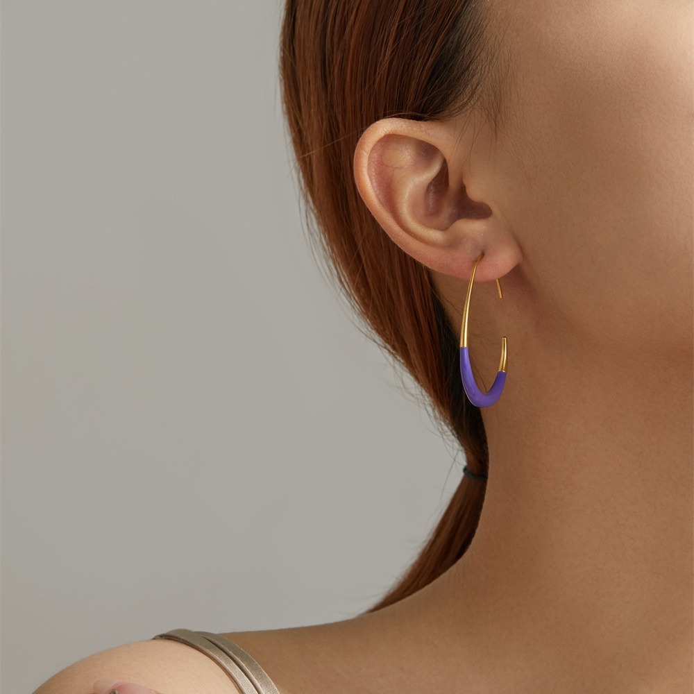 Trendy Fashion Personality Exaggerated Oil Drop Large Hoop for Women Design Titanium Steel Non-Fading Earrings