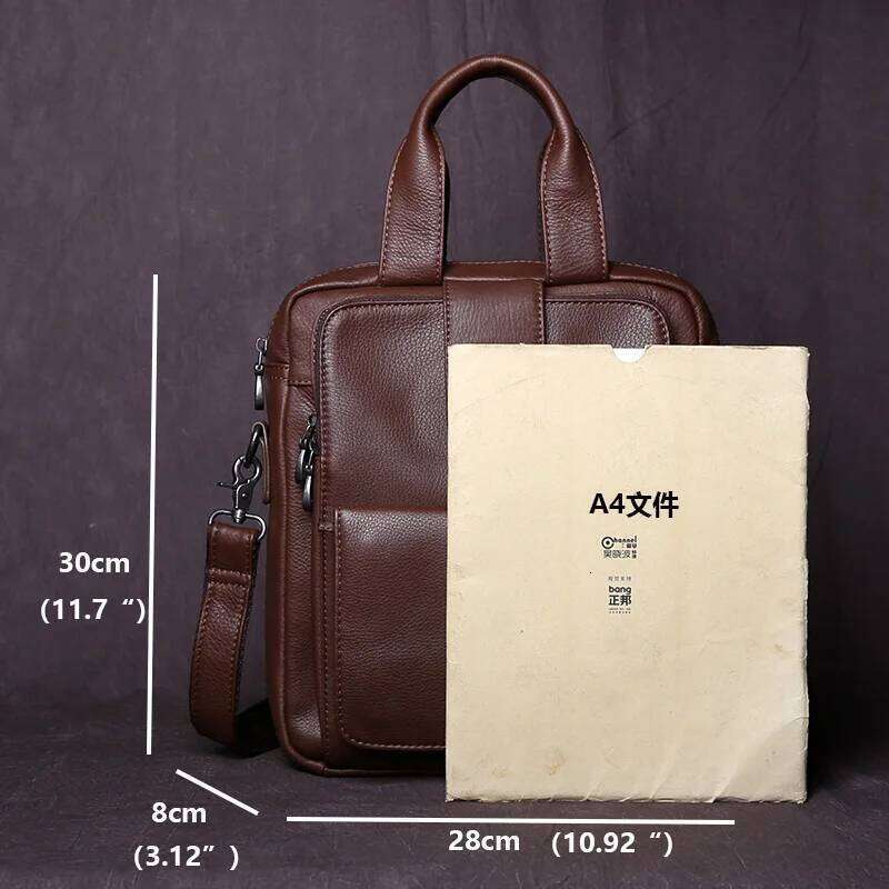 New Leather Handbag Top Layer Cowhide Vertical Briefcase Retro Men's One-Shoulder Messenger 12 Inch Ipad Bag NZPJ