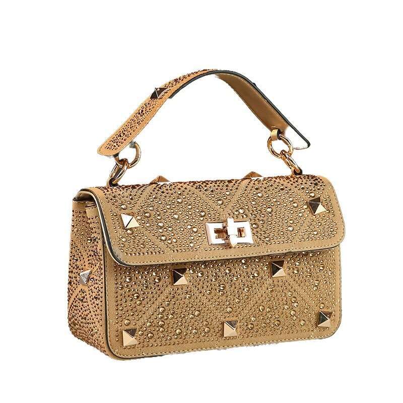 High-End Lock Fashion Diamond-Studded Handbag for Women 2025 New Rivet Chain Crossbody Small Bag