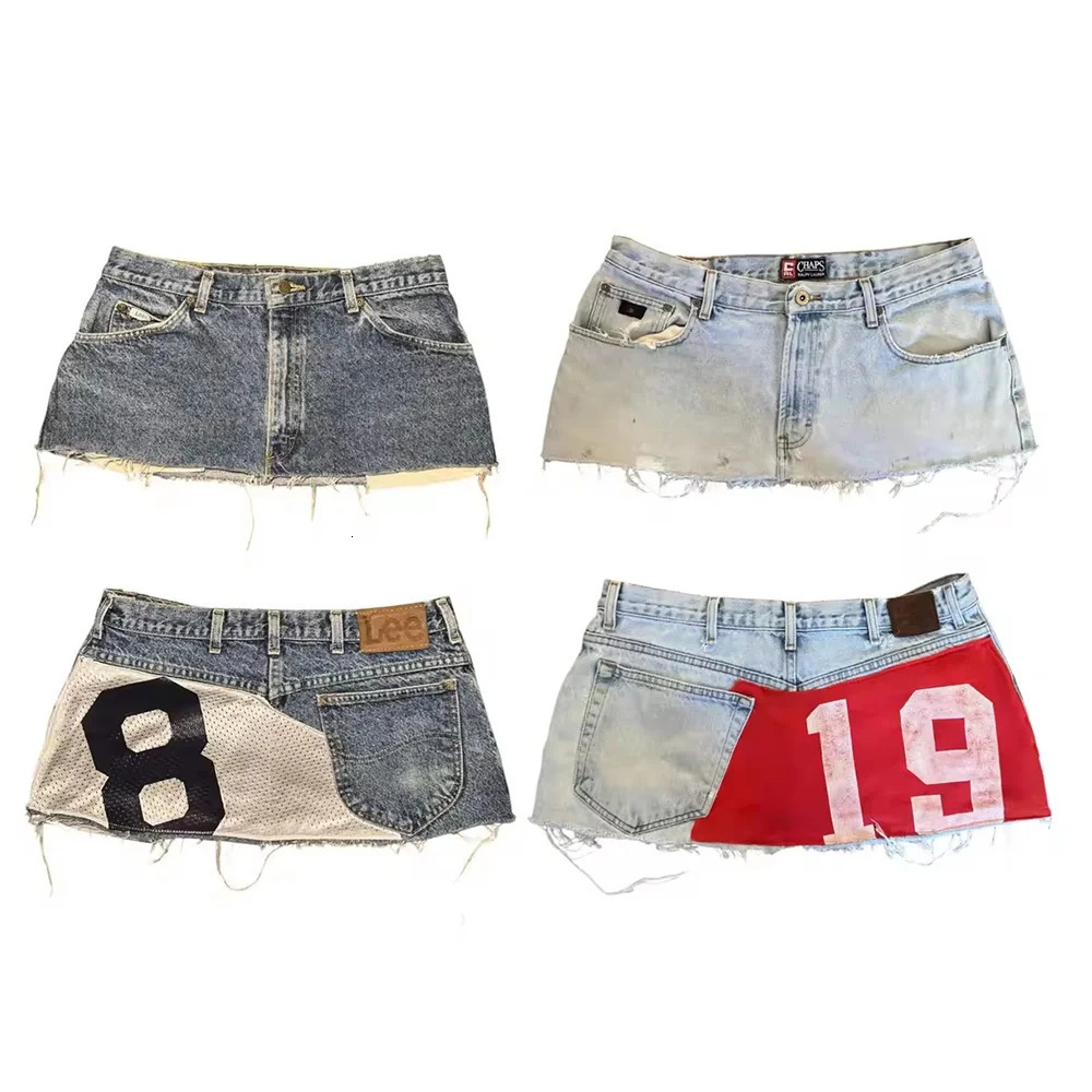 Women Sweetheart Retro Denim Short Y2K Skirt Hiphop Digital Patchwork Baggy High Waist Slim Fit Mini 250612