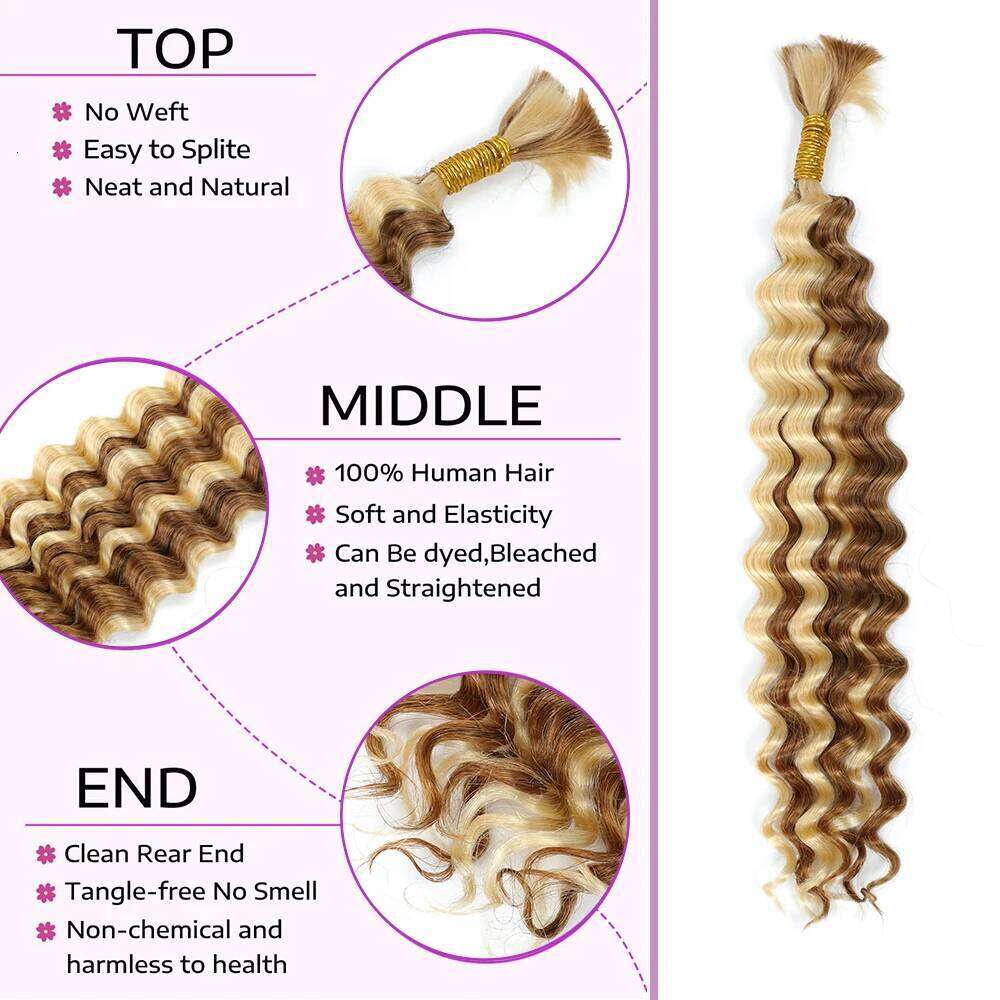 Linhua P27/613 Blonde Deep Wave Braiding Human Hair For Micro Crochet Boho Bohemian Braids Curly Highlight Double Drawn Bulk