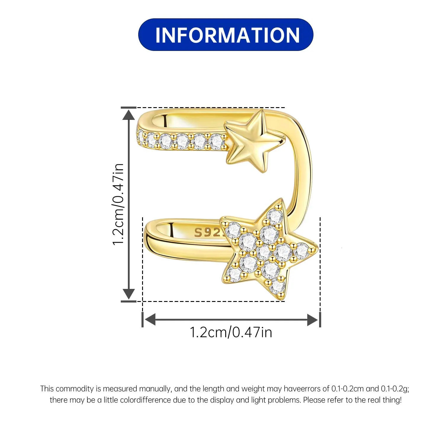 CYCUFF 2025 S925 Sterling Silver Golden Star U Star Ear Clip Earrings Original for Women Earrings Birthday Gift Fine Jewelry 250610