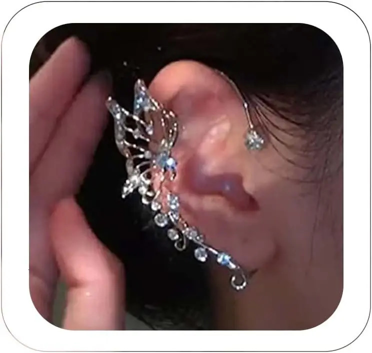 2Pcs Rhinestone Butterfly Ear Cuff Vintage Earrings Bridal Wedding Climber Ear Wrap Prom Ball Ear Jewelry for Women Girls 250610