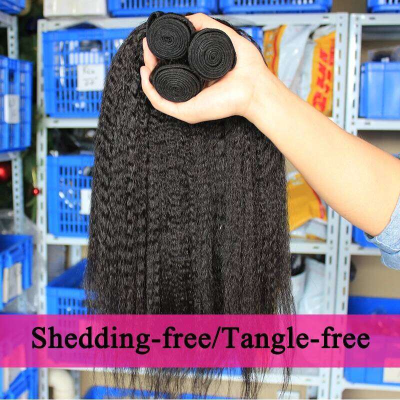 Kinky Weave Coarse Yaki Straight Weaving Raw Indian Human Bundles With Closure Hair Extensions For Women