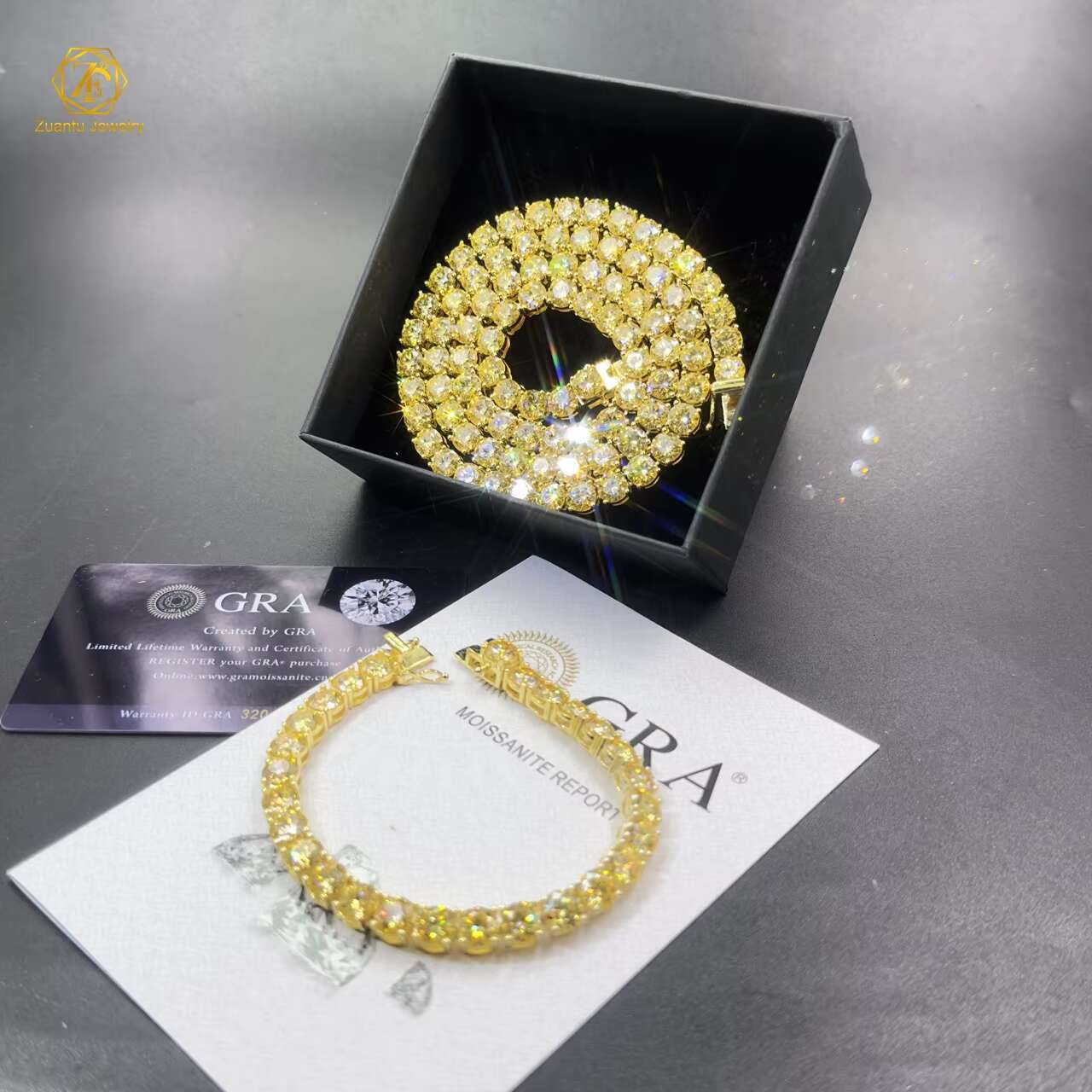 Wholesale 925 Sterling Silver Moissanite Tennis Chains 3mm-6.5mm Necklaces in Champagne Yellow Colors at Cheap Price