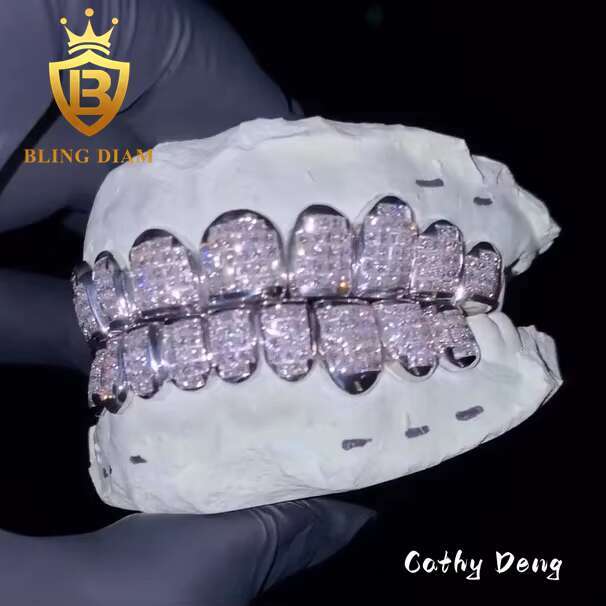 Hip Hop Jewelry Sparkle Men Fashion D VVS Moissanite Grillz Iced Out 925 Sterling Silver Teeth Grillz 8 Top 8 Bottom Buss Down