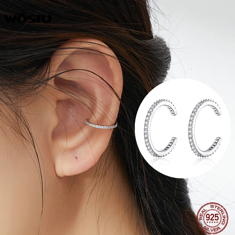 WOSTU 925 Sterling Silver Ear Cuff Clip Earrings Round Zircon Without Piercing Stack Earrings For Women Fashion Jewelry CQE842 250610