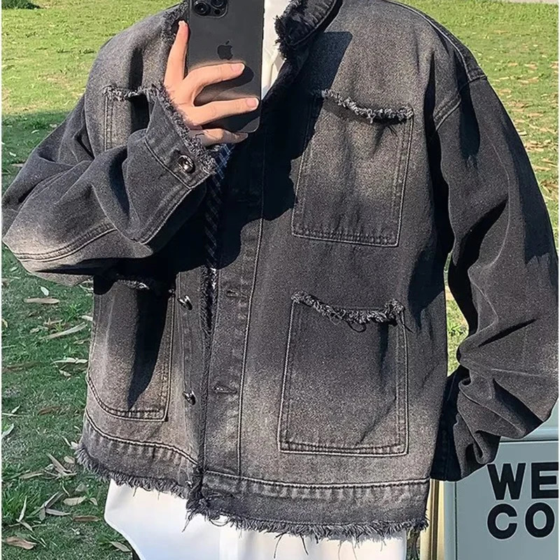 Vintage Denim Jacket Trendy Mens Short Spring Autumn Hair n Fashion Casual Bomber Street Jeans Outerwear 250614