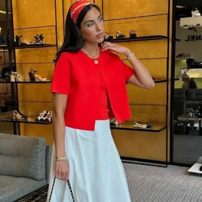 Womens Cardigan Short Sweaters Knitted For Women Autumn Thin White Red Sleeve Ladies Cardigans 250612