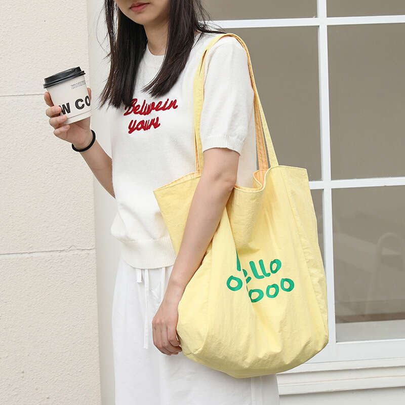Casual Nylon Tote INS Fashion Letter Print Handbag Internet Celebrity Striped Double-Sided Single Shoulder Women's Bag