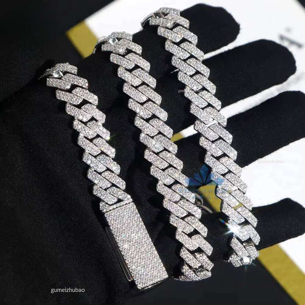 12 mm Hip Hop Rapper Jewelry 2 Rows Iced Out High Quality Miami Cuban Link Chain Vvs Moissanite Sier for Men Necklace