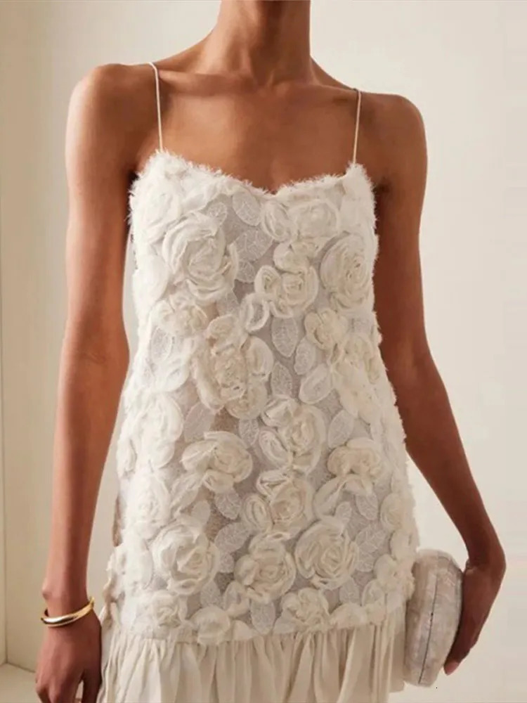 Elegant 3D Flower Party Dress Women Sling Backless Hip Package Patchwork Pleated Evening Dresses Female Spring Lady Robe 250612