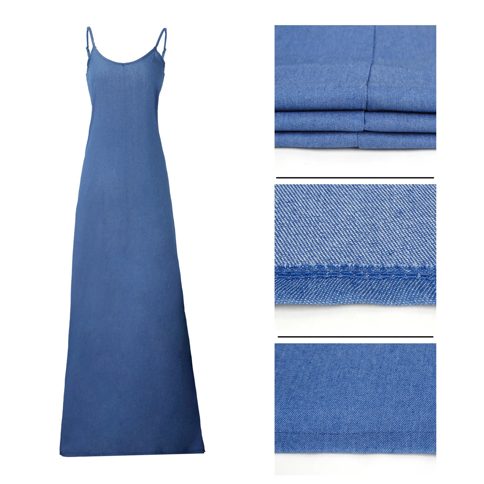 Women Bohemian Beach Maxi Dress Suspenders Denim Casual Loose Long Dress Summer V-Neck Plus-Size Sexy Sleeveless Party Dress 250609