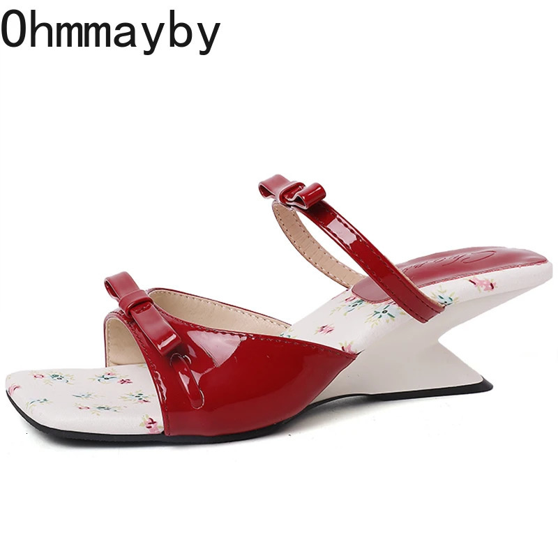 Summer Wedges Heel Women Slippers Fashion Open Toe Butterfly-knot Ladies Dress Slides Lazy Shoes 250614