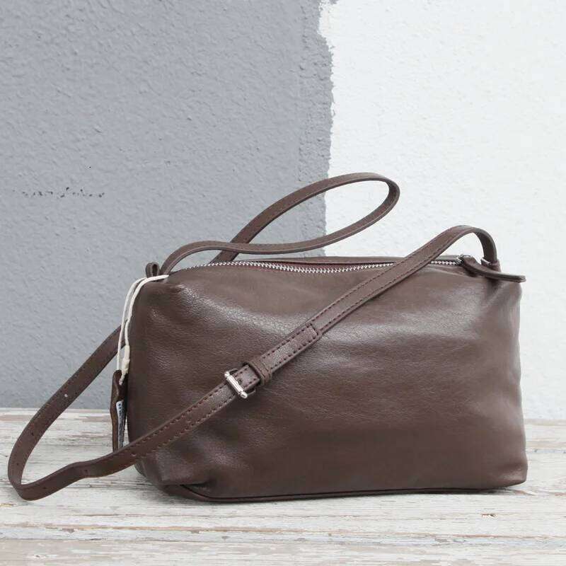 Women Soft Leather Crossbody Shoulder Vegetable Tanned Sheepskin Small Square Bag Simple Solid Color Lightweight Daily Purse