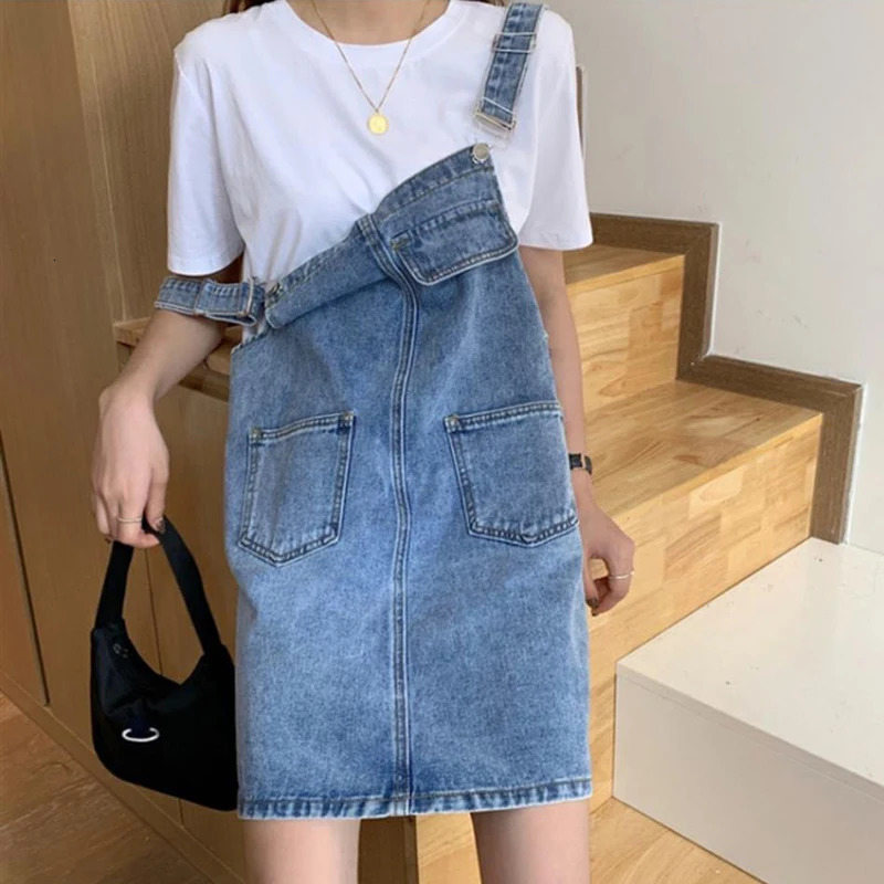 Rimocy Summer Denim Overall Dress Women Korean Sleeveless Jeans Dresses Female Casual Loose Spaghetti Strap Mini Dress 250609